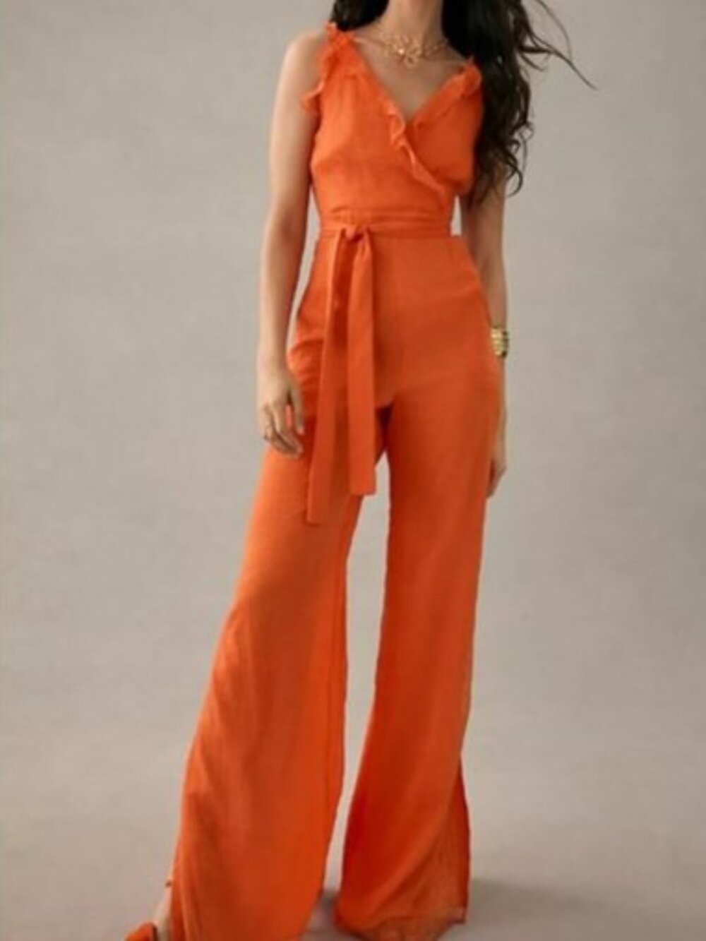 Anthropologie Hutch Tangerine Orange Sleeveless Ruffle Jumpsuit Size 6P NWT - Picture 4 of 16